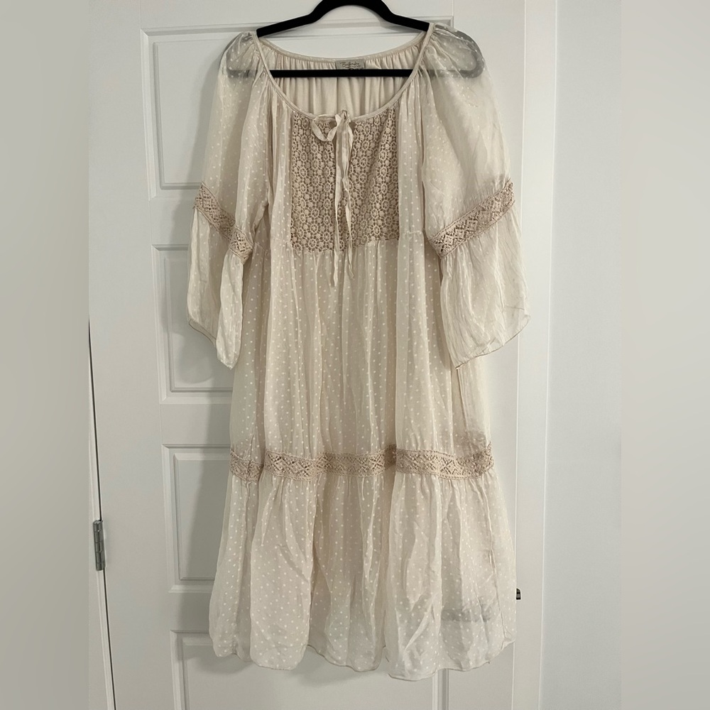 🇮🇹 Bellambra bohemian silk peasant dress cream size 2x